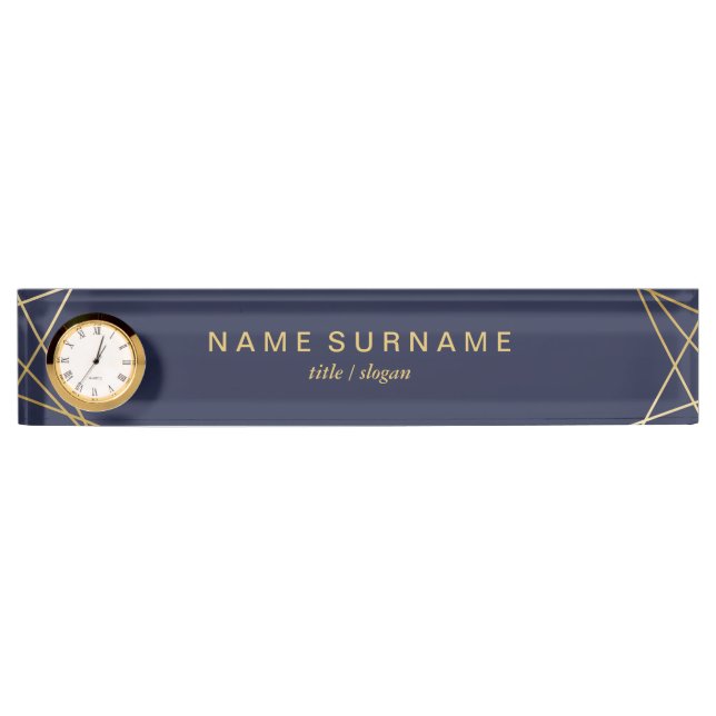 Modern Minimal Geometric Office & School Clock Desk Name Plate (Front)
