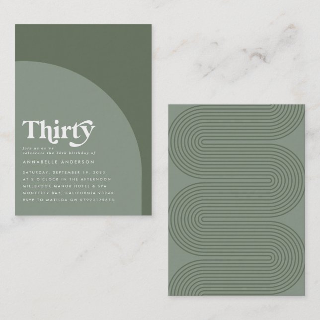 Modern minimal geometric sage green birthday note card (Front/Back)