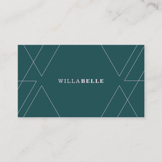 Modern Minimal Geometrical Line Pattern Jade/Pink Business Card (Front)