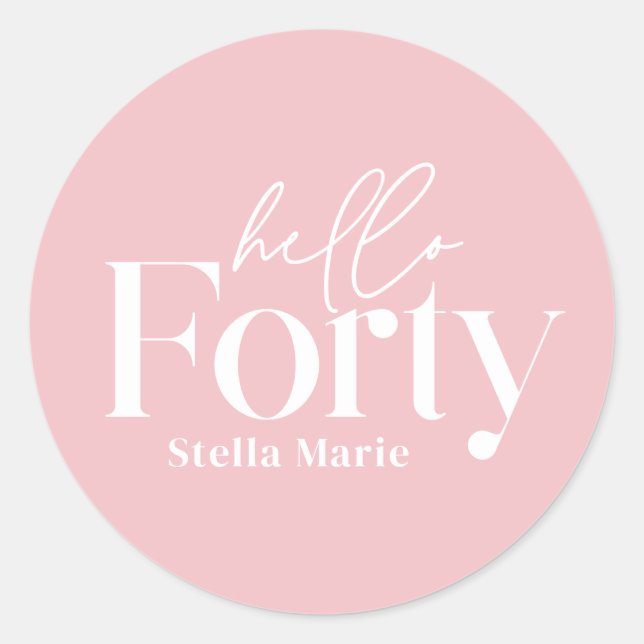 Modern minimal girly pink 40th birthday decor classic round sticker (Front)