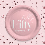 Modern minimal girly pink simple 50th birthday paper plates<br><div class="desc">Modern minimal typography simple girly pink and white 50th birthday party decor favor paper plate. Part of a contemporary collection.</div>