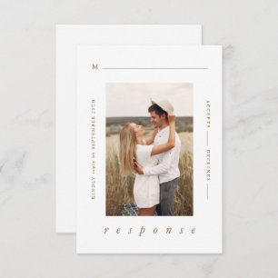 Modern Minimal Gold and White Photo Wedding RSVP Card