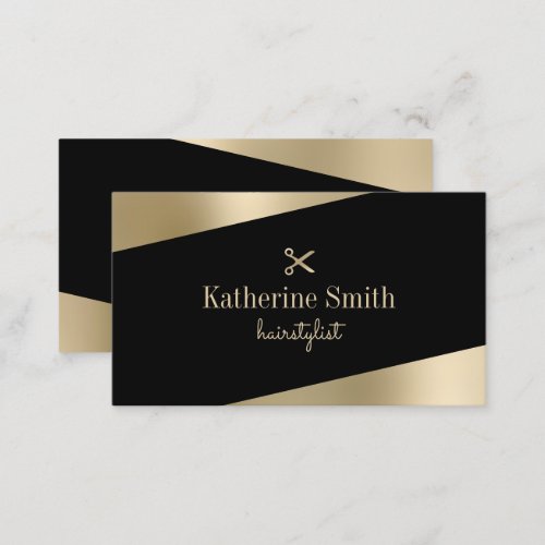 Modern minimal gold  black scissors hairstylist  business card