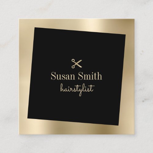 Modern minimal gold  black scissors hairstylist  square business card