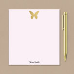 Modern & Minimal Gold Butterfly Notepad<br><div class="desc">This modern and minimal notepad features a gold butterfly silhouette against a pale pink background. Personalize with your name. Makes a beautiful addition to your desk!</div>