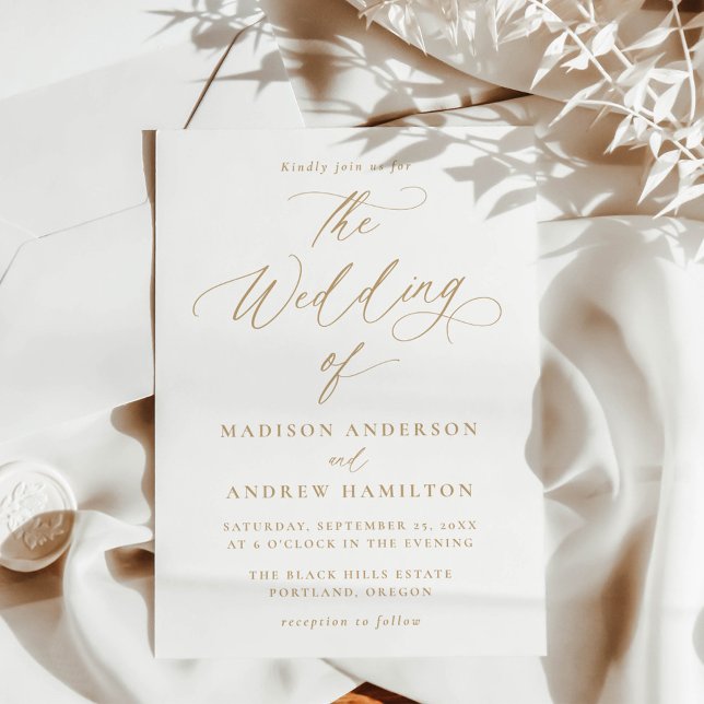 Modern Minimal Gold Calligraphy Wedding Invitation (Creator Uploaded)