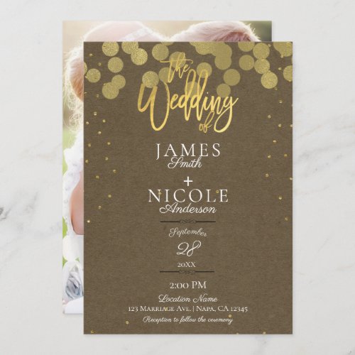 Modern Minimal Gold Confetti Foil Photo Wedding Invitation