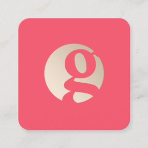 Modern minimal gold coral monogram square business card