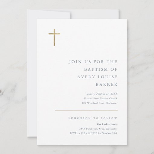 Modern Minimal Gold Cross Baptism Invitation | Zazzle