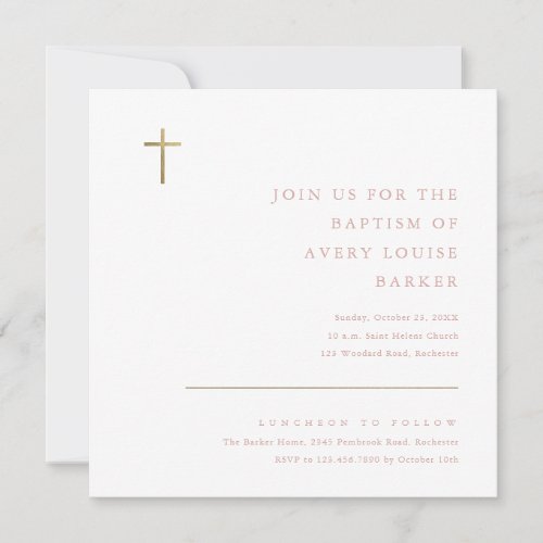 Modern Minimal Gold Cross Baptism Invitation