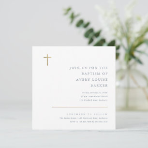 Modern Minimal Gold Cross Baptism Invitation