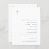 Modern Minimal Gold Cross Baptism Invitation Postcard 