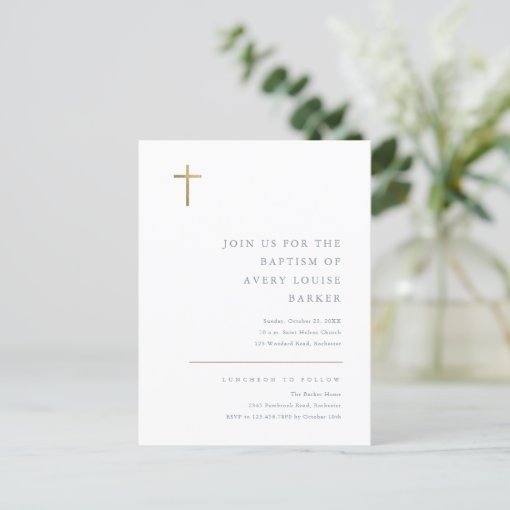 Modern Minimal Gold Cross Baptism Invitation Postcard Zazzle   Modern Minimal Gold Cross Baptism Invitation Postcard R8af3f49dddaf4629a16267d1128d6acf Tcvyo 510 