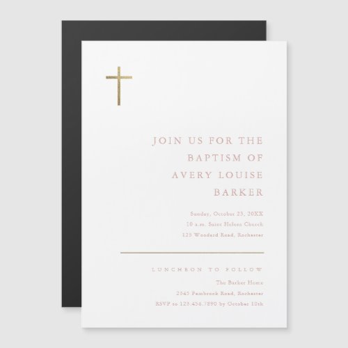 Modern Minimal Gold Cross Baptism Magnetic Invitation