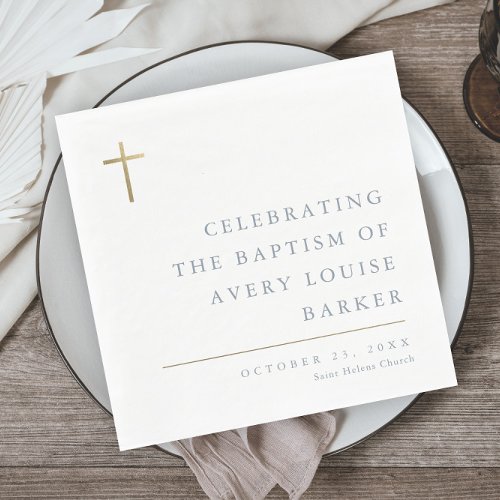 Modern Minimal Gold Cross Baptism Napkins