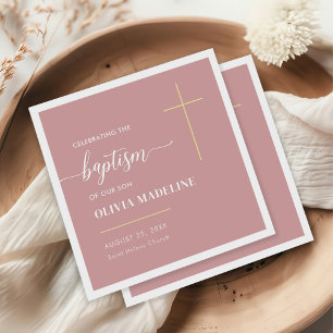 Modern Minimal Gold Cross Baptism Napkins