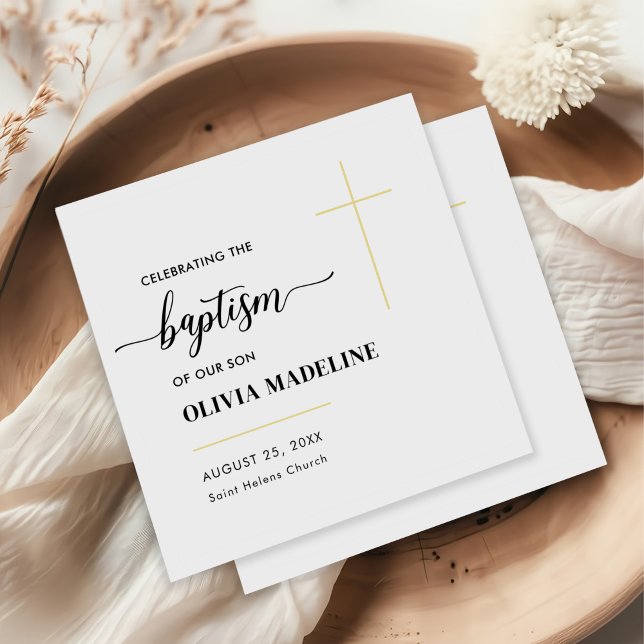 Modern Minimal Gold Cross Baptism Napkins (Creator Uploaded)