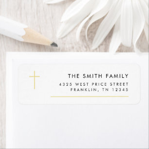 Modern Minimal Gold Cross Baptism Return Address Label