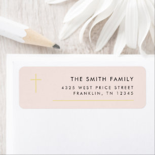 Modern Minimal Gold Cross Baptism Return Address Label