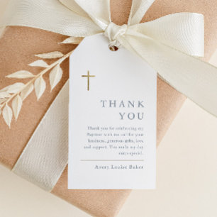 Modern Minimal Gold Cross Baptism Thank You Favor Gift Tags