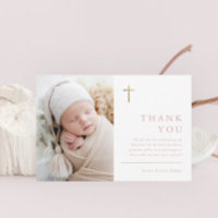 Modern Minimal Gold Cross Photo Baptism Thank You