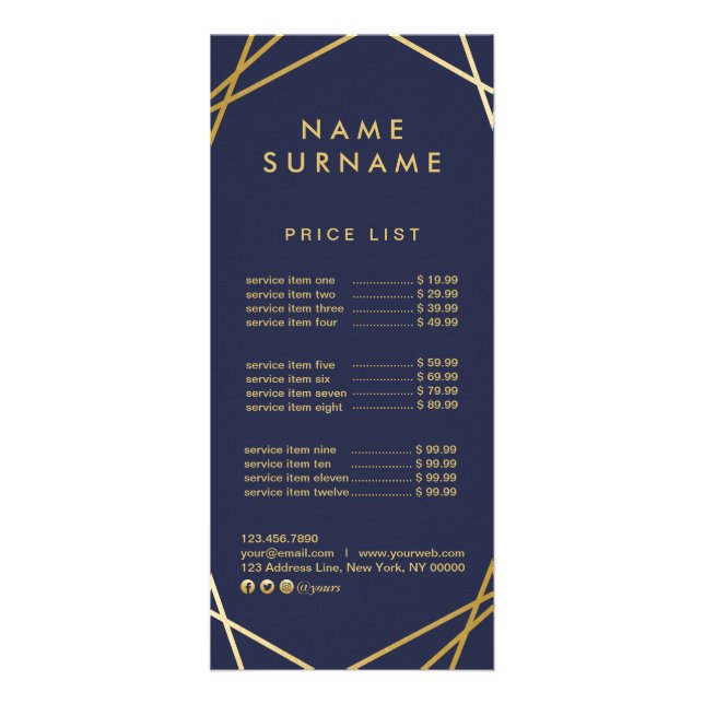 Modern Minimal Gold Geometric Marketing RackCard Rack Card (Front)