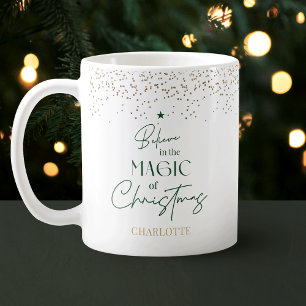 Modern Minimal Gold Glitter Green Christmas Tree Coffee Mug