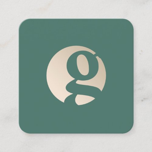 Modern minimal gold green monogram square business card