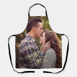 Modern Minimal Gold I Love You Typography Photo Apron
