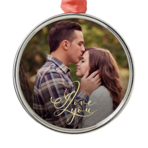 Modern Minimal Gold I Love You Typography Photo  Metal Ornament