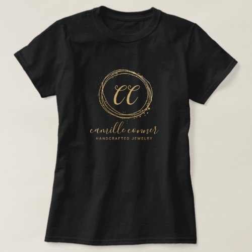 Modern Minimal Gold Monogram Jewelry Designer T_Shirt