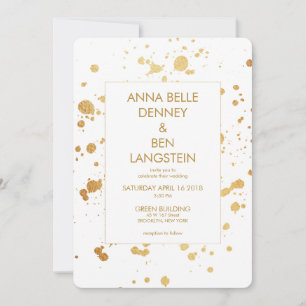 Modern Minimal Gold Paint Splatter Elegant Wedding Invitation