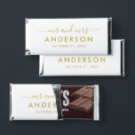 Modern Minimal Gold Personalized Mr and Mrs Hershey Bar Favors<br><div class="desc">Custom wedding Hershey's Miniatures candy favors displays a a modern and minimal "Mr and Mrs" script monogram design that can be personalized with your married last name in all caps sans serif text. Chic design features simple wedding date text and a thank you message appears on the back. The classic...</div>