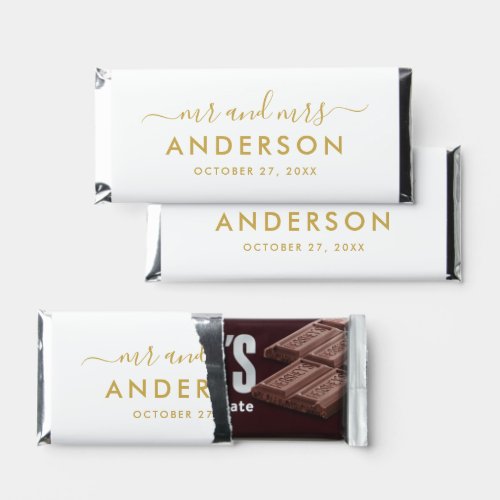 Modern Minimal Gold Personalized Mr and Mrs Hershey Bar Favors