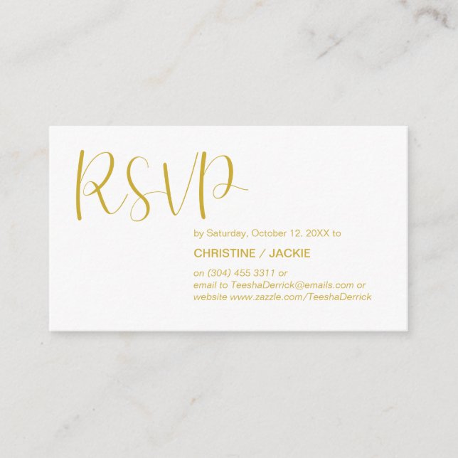 Modern Minimal, Gold Script, RSVP respond Enclosure Card (Front)