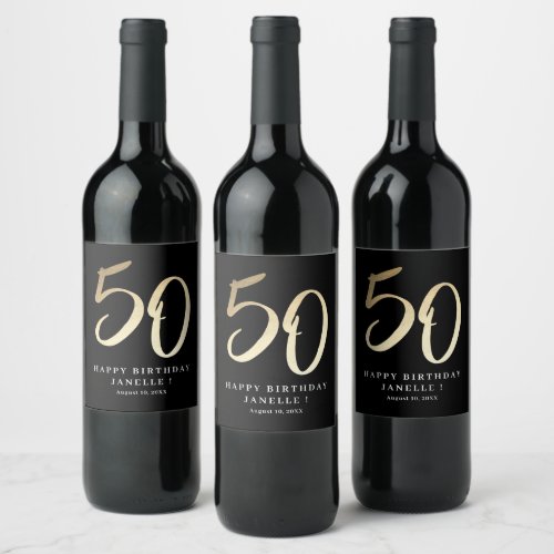 Modern Minimal Gold Type 50th Birthday Beverage Wine Label