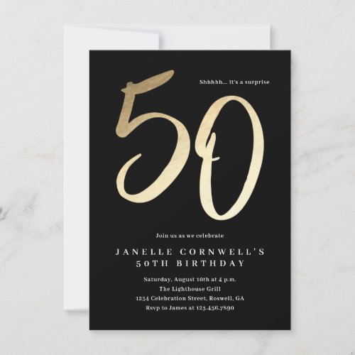 Modern Minimal Gold Type 50th Birthday Invitation