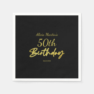 Modern & Minimal Gold Typography Black Birthday Napkins