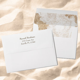 Modern Minimal Gold Watercolor Beach Wedding Envelope