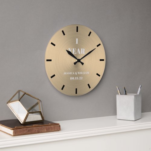 Modern Minimal Gold Wedding Anniversary Keepsake Large Clock