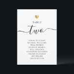 Modern Minimal Gold Wedding Table Seating Cards<br><div class="desc">These chic table cards shine with simplicity. With modern typography and gorgeous calligraphy accented by a pretty heart in (printed) gold,  these seating charts are both minimal and elegant. Personalize with your table number and names of guests. The front and back show the same design.</div>