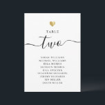Modern Minimal Gold Wedding Table Seating Cards<br><div class="desc">These chic table cards shine with simplicity. With modern typography and gorgeous calligraphy accented by a pretty heart in (printed) gold,  these seating charts are both minimal and elegant. Personalize with your table number and names of guests. The front and back show the same design.</div>