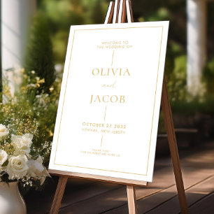 Modern Minimal Gold White Wedding Welcome Acrylic Sign