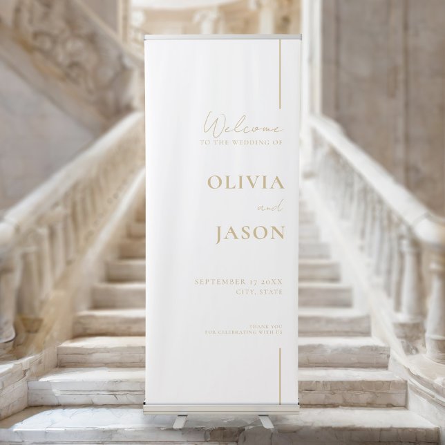 Modern Minimal Gold White Wedding Welcome Retractable Banner (Creator Uploaded)