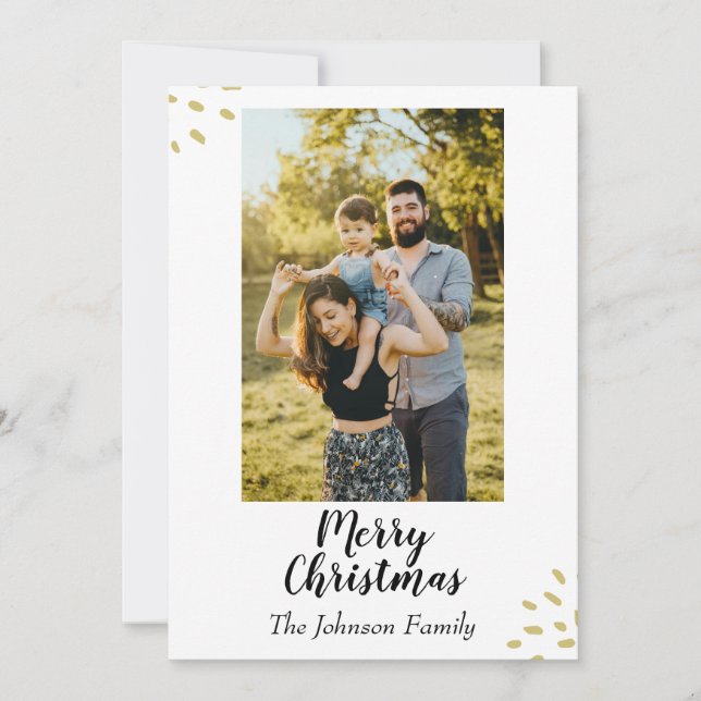 Modern Minimal Golden Holiday Photo Card (Front)
