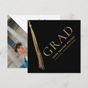 Modern Minimal Grad Photo Gold Grad cap Tassel Invitation
