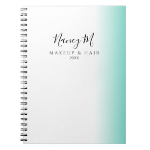 Modern minimal gradient mint white makeup & hair notebook