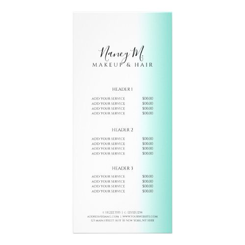 Modern minimal gradient mint white makeup  hair rack card