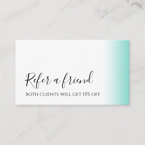 Modern minimal gradient mint white makeup  hair referral card
