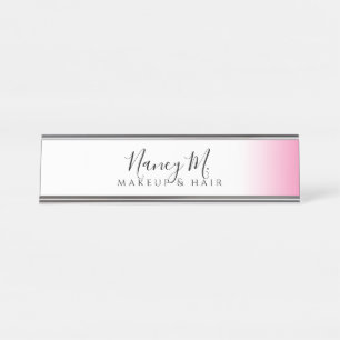 Modern minimal gradient pink white makeup & hair desk name plate